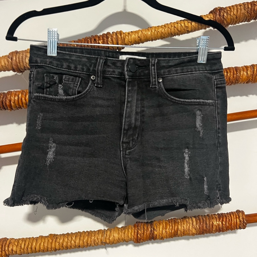 Black High-Waisted Jean Shorts with Frayed Hem